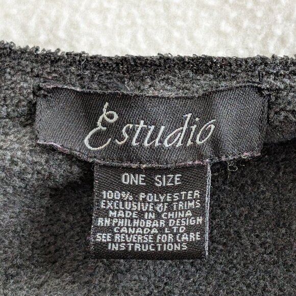 EStudio Women's One Size Poncho Wrap Shawl Reversible Black White Fringe Plaid - Picture 15 of 16